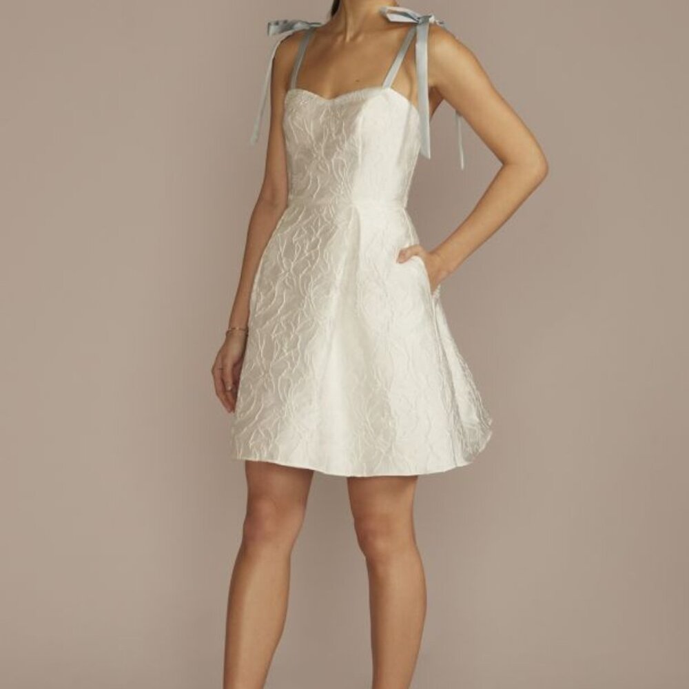 Bridal Shower / Rehersal Dinner / White Short a-line dress with removable straps